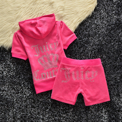 Juicy Apple 2 Piece Set Velvet zip Summer Letter printing tracksuit Women Clothing 2022 - TimelessGear9