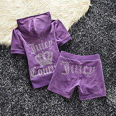 Juicy Apple 2 Piece Set Velvet zip Summer Letter printing tracksuit Women Clothing 2022 - TimelessGear9