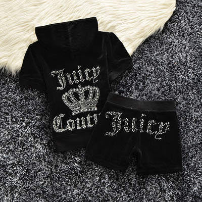 Juicy Apple 2 Piece Set Velvet zip Summer Letter printing tracksuit Women Clothing 2022 - TimelessGear9