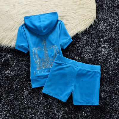Juicy Apple 2 Piece Set Velvet zip Summer Letter printing tracksuit Women Clothing 2022 - TimelessGear9