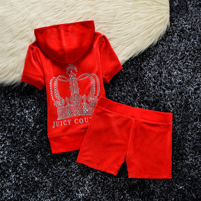 Juicy Apple 2 Piece Set Velvet zip Summer Letter printing tracksuit Women Clothing 2022 - TimelessGear9