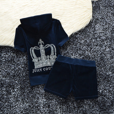 Juicy Apple 2 Piece Set Velvet zip Summer Letter printing tracksuit Women Clothing 2022 - TimelessGear9