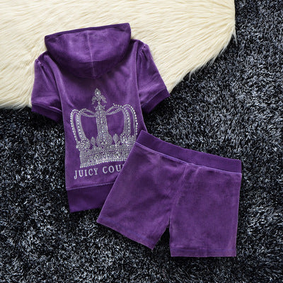 Juicy Apple 2 Piece Set Velvet zip Summer Letter printing tracksuit Women Clothing 2022 - TimelessGear9