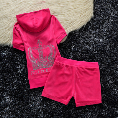 Juicy Apple 2 Piece Set Velvet zip Summer Letter printing tracksuit Women Clothing 2022 - TimelessGear9