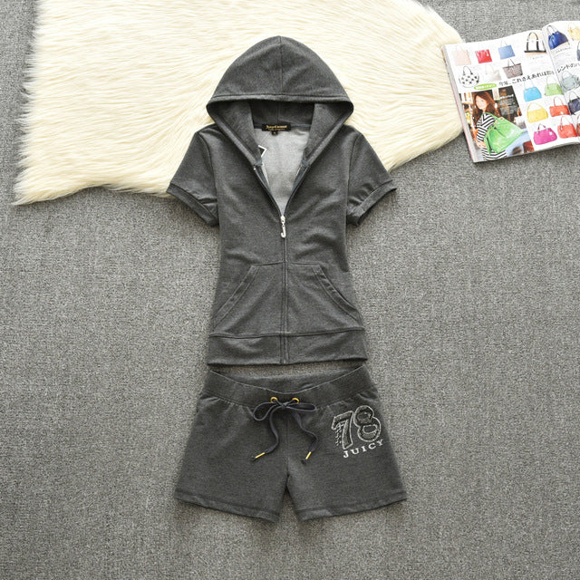 Juicy Apple 2 Piece Set Velvet zip Summer Letter printing tracksuit Women Clothing 2022 - TimelessGear9