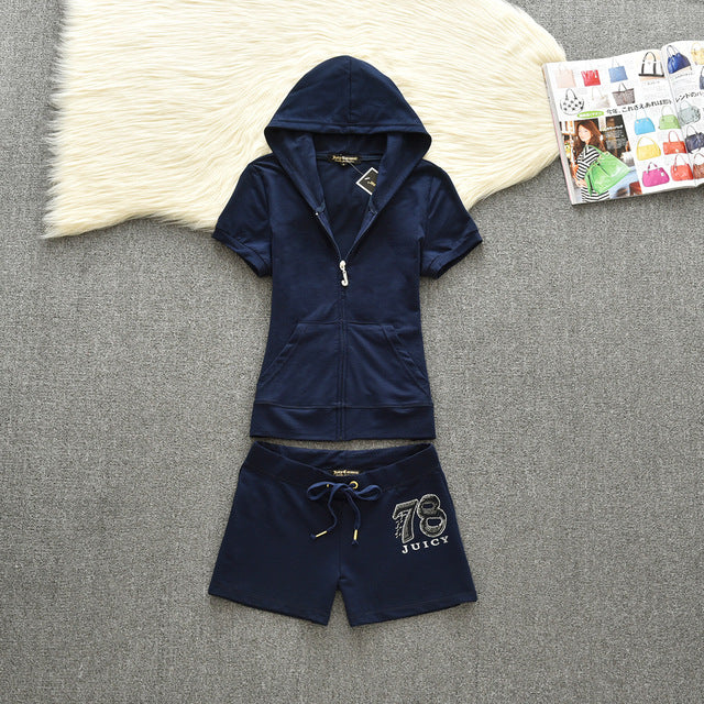 Juicy Apple 2 Piece Set Velvet zip Summer Letter printing tracksuit Women Clothing 2022 - TimelessGear9