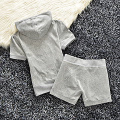 Juicy Apple 2 Piece Set Velvet zip Summer Letter printing tracksuit Women Clothing 2022 - TimelessGear9