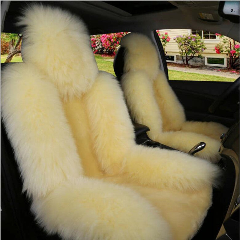 Car Front Seat Cover &amp; Fur Car Seat Steering Wheel Cover Pink Wool Winter Essential Universal Furry Fluffy Thick Faux - TimelessGear9