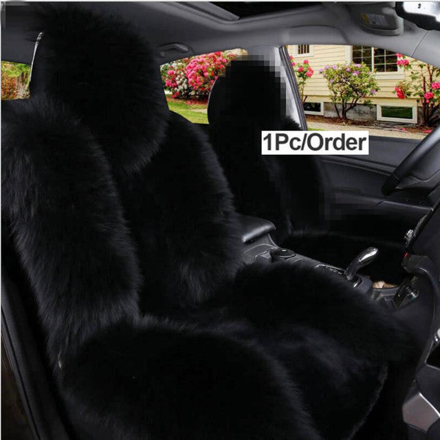 Car Front Seat Cover &amp; Fur Car Seat Steering Wheel Cover Pink Wool Winter Essential Universal Furry Fluffy Thick Faux - TimelessGear9