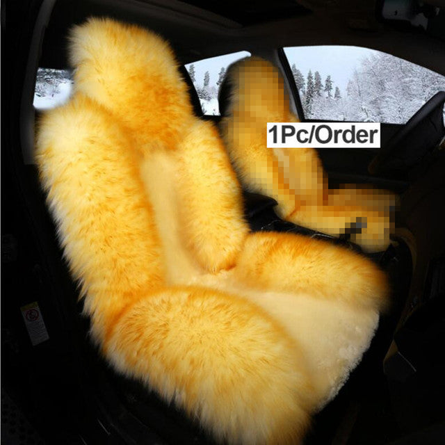 Car Front Seat Cover &amp; Fur Car Seat Steering Wheel Cover Pink Wool Winter Essential Universal Furry Fluffy Thick Faux - TimelessGear9