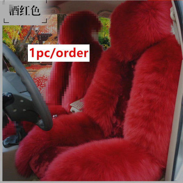 Car Front Seat Cover &amp; Fur Car Seat Steering Wheel Cover Pink Wool Winter Essential Universal Furry Fluffy Thick Faux - TimelessGear9