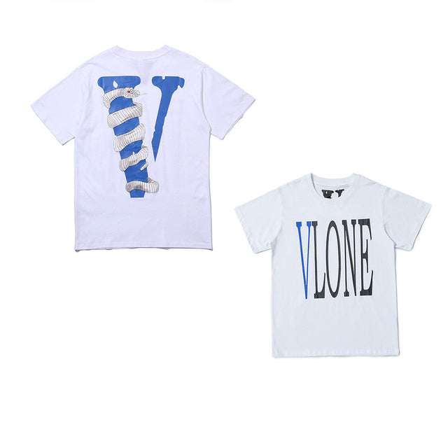 Tide Brand Summer Big V Python Print VLONE Mens Casual Short-Sleeve - TimelessGear9