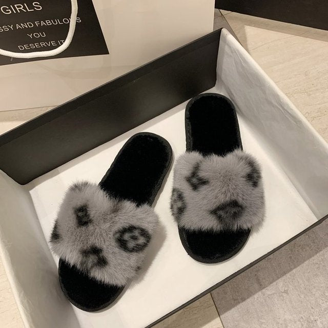 flat bottom casual hairy slippers women - TimelessGear9