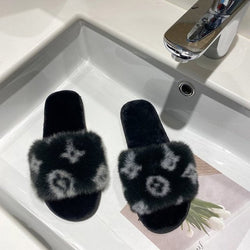 flat bottom casual hairy slippers women - TimelessGear9