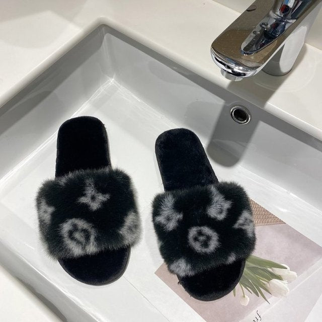 flat bottom casual hairy slippers women - TimelessGear9