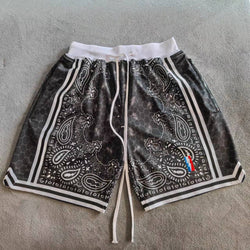 TRILLEST Los Angeles Style Black Paisley Printed Basketball Shorts with Zipper Pockets - TimelessGear9