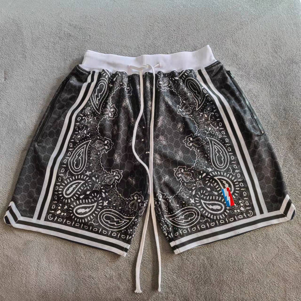 TRILLEST Los Angeles Style Black Paisley Printed Basketball Shorts with Zipper Pockets - TimelessGear9