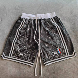 TRILLEST Los Angeles Style Black Paisley Printed Basketball Shorts with Zipper Pockets - TimelessGear9