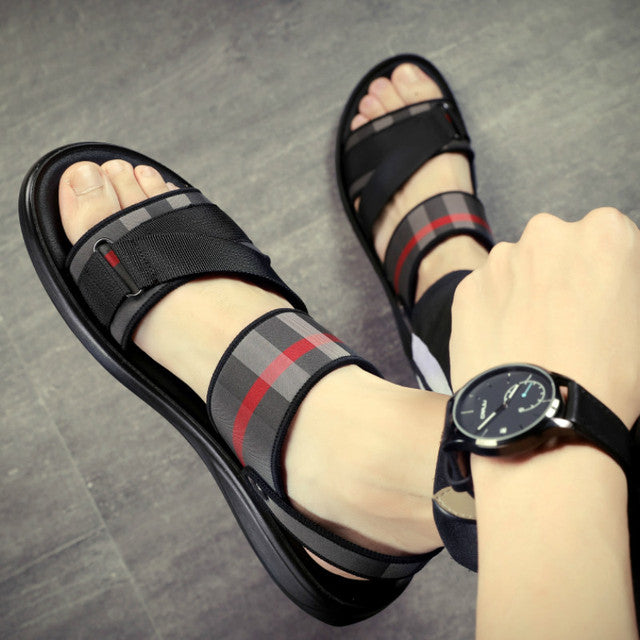 Gentleman deisgner luxury shoes Men fashion summer casual sandals stripe roman Stylish - TimelessGear9