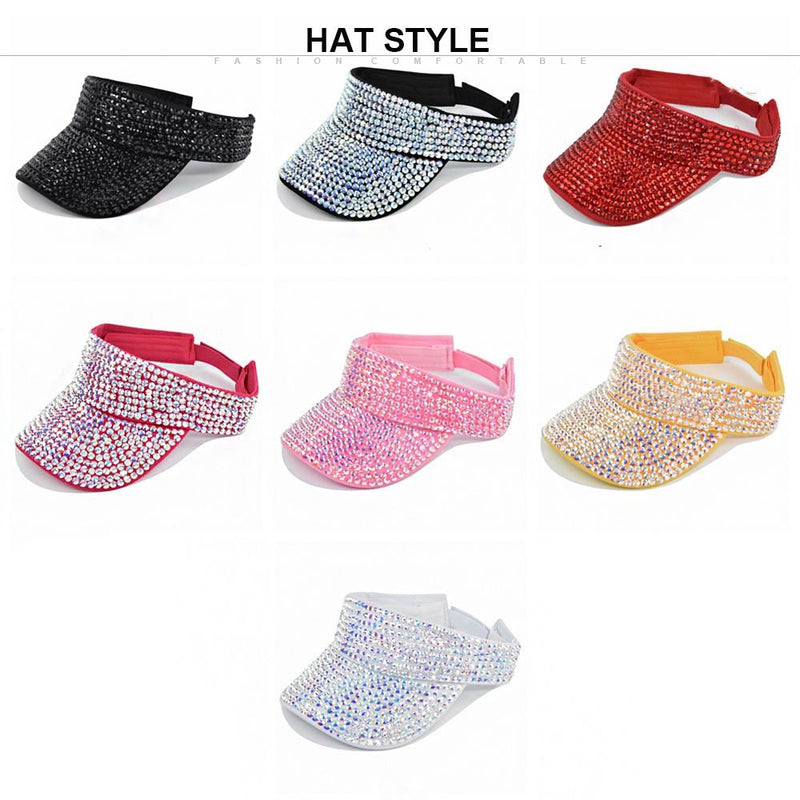 Women New Empty Top Summer Cap Shiny Crystal Sunhat Visors Ladies Caps Hip Hop Hat Fashion Outdoor Luxury Rhinestone Hat - TimelessGear9