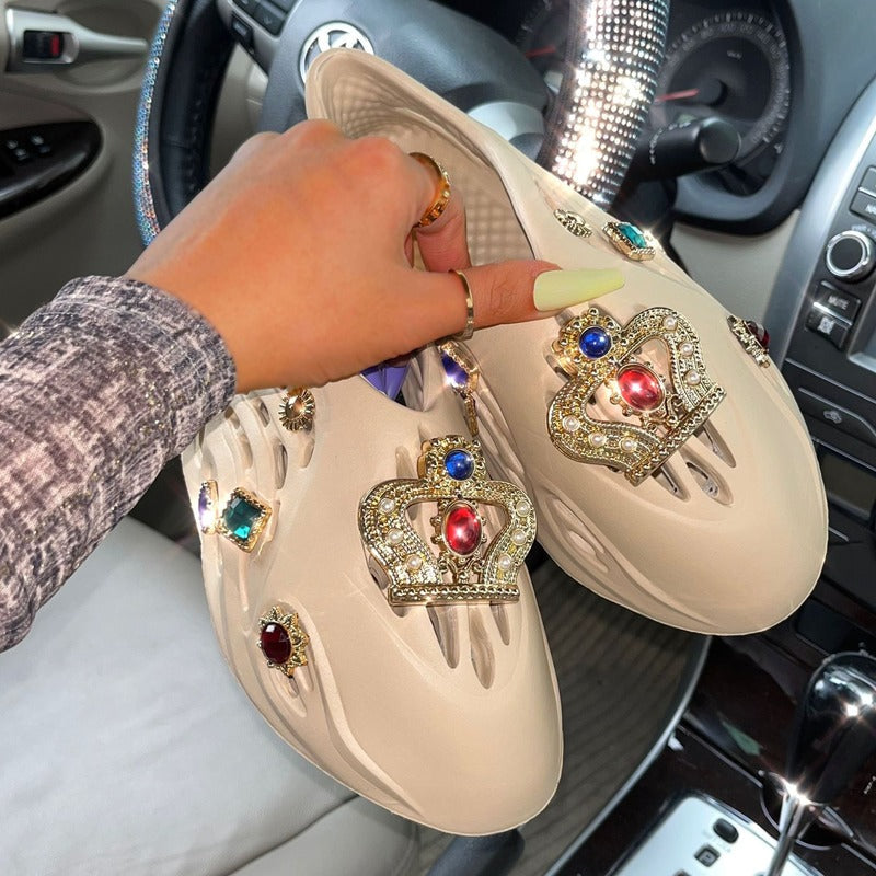 Ornaments Beach Sandals Casual Platform Slippers One-pedal Sandals Fashion Rhinestone Clogs Slides - TimelessGear9