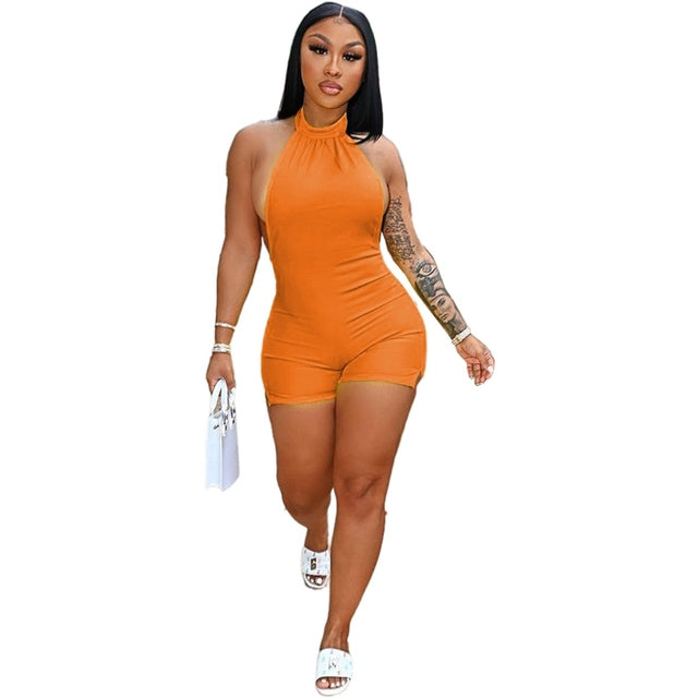 Jumpsuit Women Spring Summer Solid Halterneck Backless Sexy Bodycon Romper One Piece - TimelessGear9