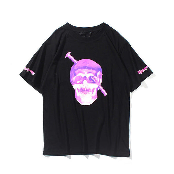 vlone Men T Shirt 100% Cotton Streetwear Women & T-shirt 2022 Summer Short Sleeve Brand Tshirt Skull Head Screw Ninja Purple - TimelessGear9