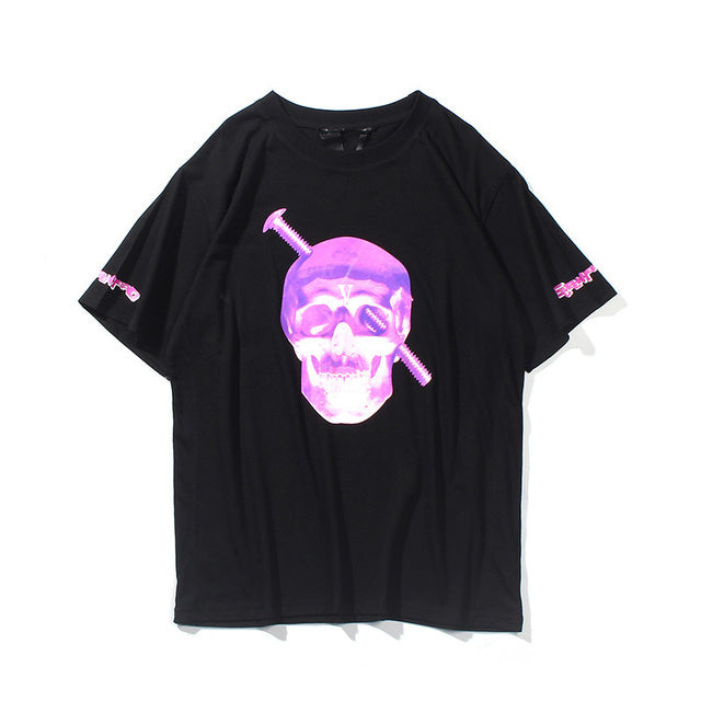 vlone Men T Shirt 100% Cotton Streetwear Women & T-shirt 2022 Summer Short Sleeve Brand Tshirt Skull Head Screw Ninja Purple - TimelessGear9