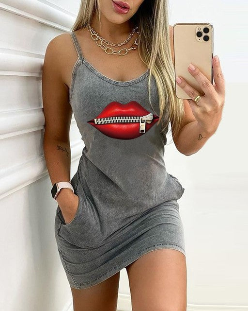 Sexy Suspender Strap Halter Club Sleeveless Mini Pocket Casual O-neck Pocket Dress - TimelessGear9