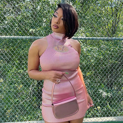 Solid sexy sleeveless embroidery high waist fashion trend sweet mini dress
