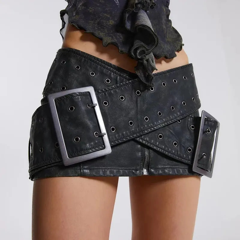 Emo Vintage Sexy Mini Skirt Leather A Line Skirt