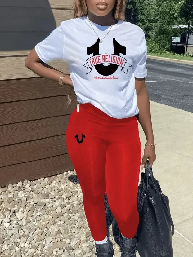 True Religion  Sexy Pant Set Letter Print Pants suit 2025 Street Sexy Two 2 Piece Set Outfit Tracksuit