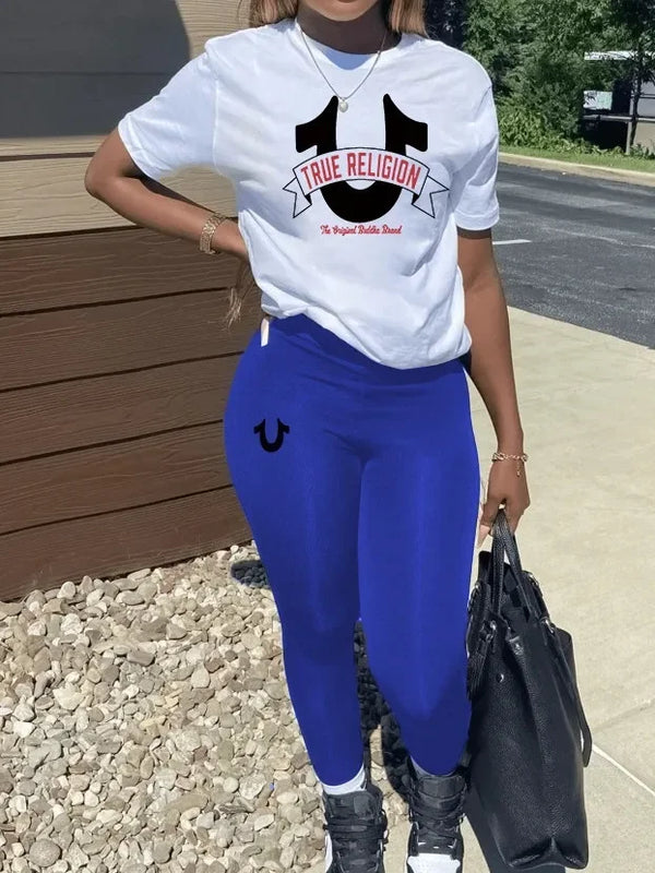 True Religion  Sexy Pant Set Letter Print Pants suit 2025 Street Sexy Two 2 Piece Set Outfit Tracksuit