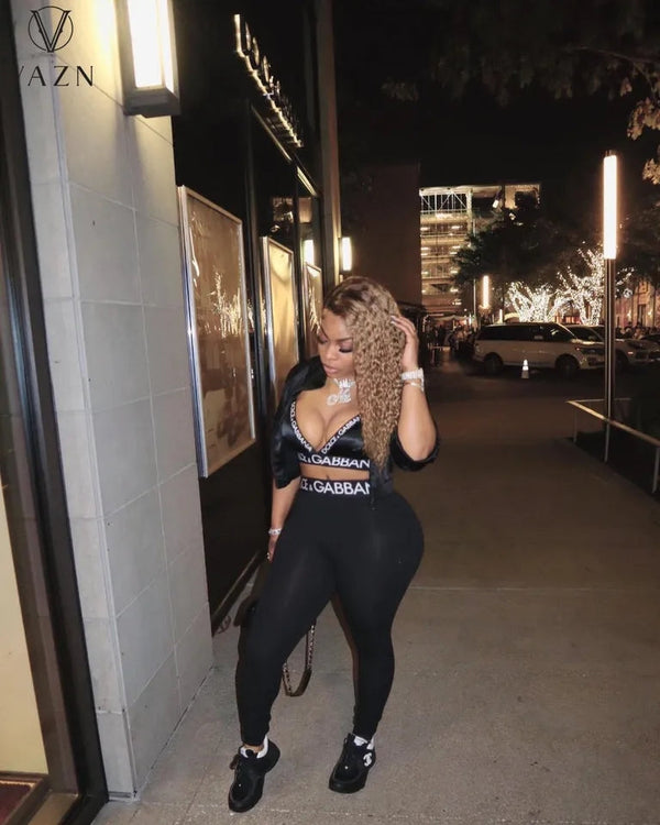Triple Black Two Piece Luxury Fashion Legging Set