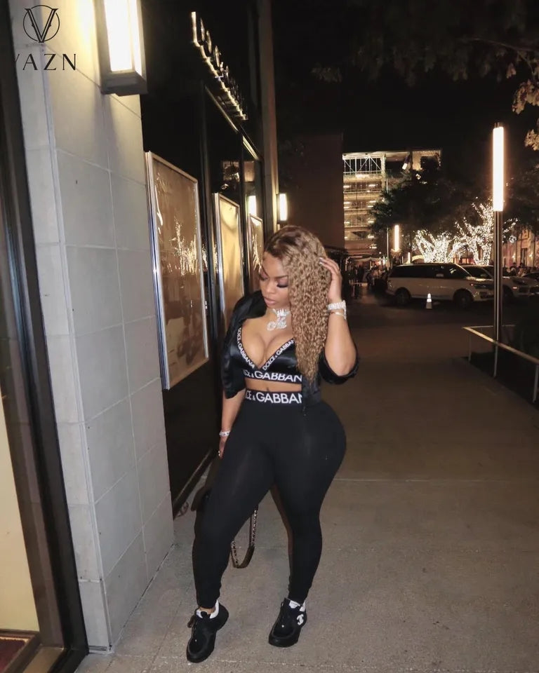 Triple Black Two Piece Luxury Fashion Legging Set