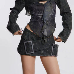 Emo Vintage Sexy Mini Skirt Leather A Line Skirt