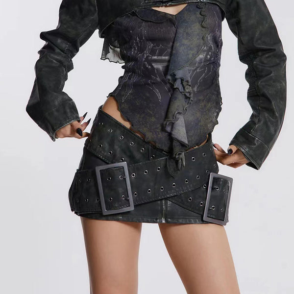 Emo Vintage Sexy Mini Skirt Leather A Line Skirt