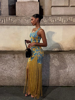 Entro LONG DRESS WITH DRAPE AND FRINGE