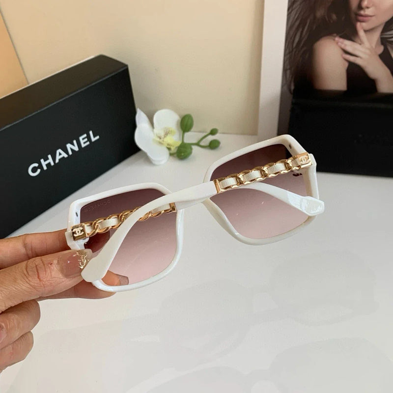 Chanel Women's White Square Frame Pink Lens Holiday Casual Sunglasses